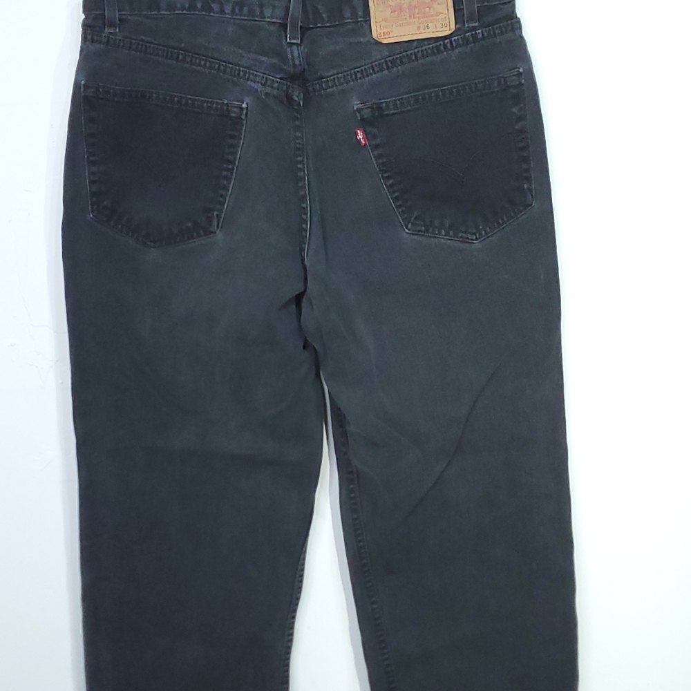 VINTAGE Levis 550 36x30 (34x28) Black Denim Pants Relaxed Fit Tapered 90s Logo